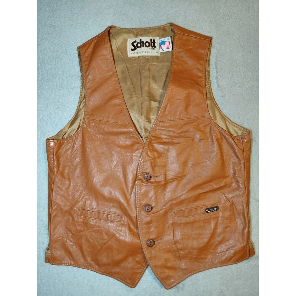 Vintage Schott Leather Vest Men's Medium Western Rancher Jacket NYC USA
